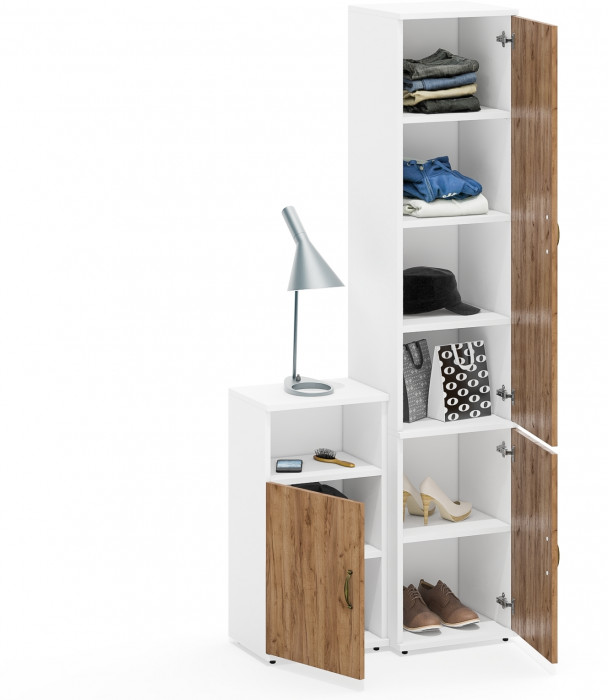 Лидер-8 Пенал МД 22Б + Тумба МД 3.19, белый шагрень/крафт золото