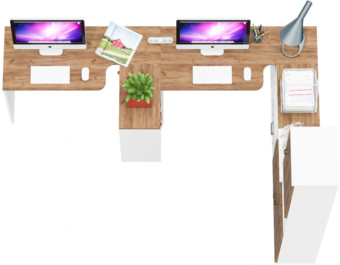 Лидер-8 Стол + Стол + Пенал + Тумба МД 3.19, белый шагрень/крафт золото