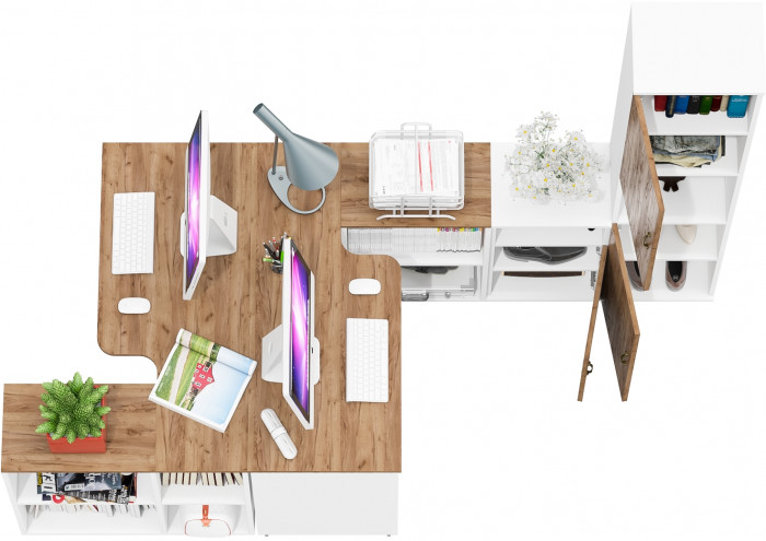 Лидер-8 Стол + Стол + Пенал + Тумба МД 3.19, белый шагрень/крафт золото