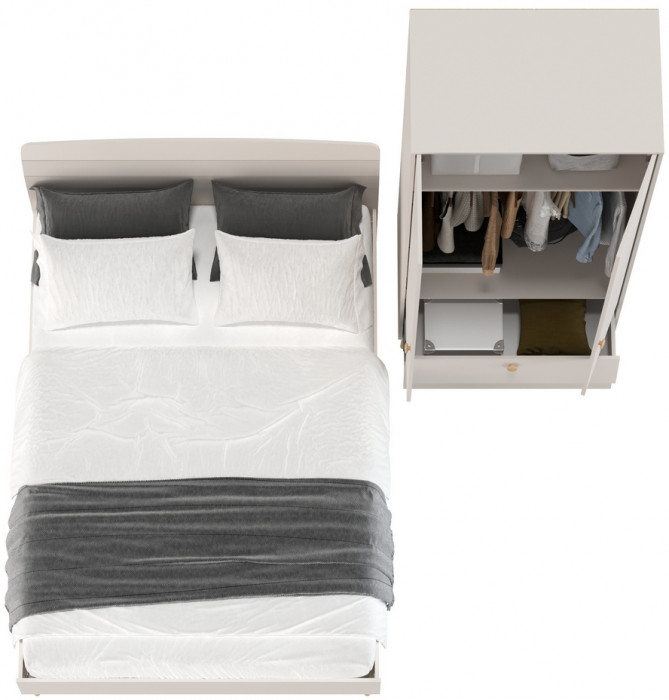 Афина Спальня Кровать 1400 + Шкаф 2-х дверный, цвет кашемир серый, ШхГхВ 144,6х210,2х95,7 + 90,3х56,3х220 см., сп.м. 1400х2000 мм., б/м, осн. есть