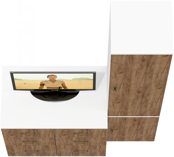 Лидер-8 Пенал МД 21Б + Тумба МД 3.16 + Тумба МД 3.16, цвет белый шагрень/крафт золото, ШхГхВ 120х50х190 см., универсальная сборка