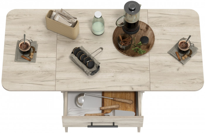 Стол обеденный раскладной с ящиком 6-02.120ТМдкс, цвет дуб крафт серый, ШхГхВ 120х57х75 см., 60х57х75 см. сложенный