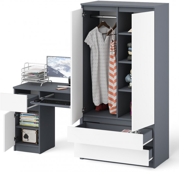 Мори Стол компьютерный МС-1 левый + Шкаф МШ900.1, цвет графит/белый, ШхГхВ 180,4х50,4х179,6 см., выдвижной ящик слева, НЕ универсальная сборка