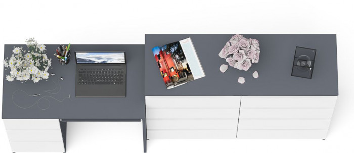 Мори компьютерный стол МС-6 левый + Комод МК1200.8, графит/белый