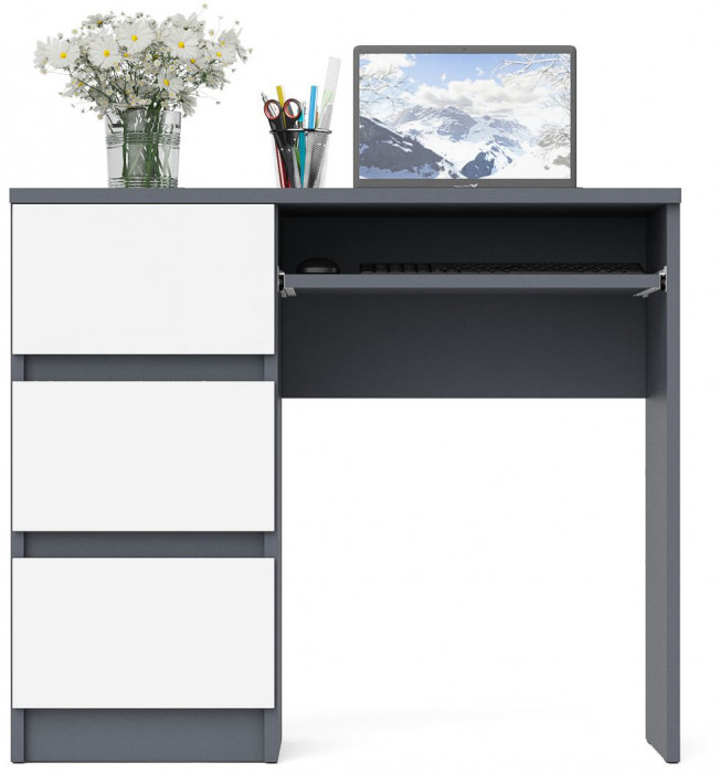 Мори Стол компьютерный МС-6 левый, цвет графит/белый, ШхГхВ 90х50х76,6 см., выдвижные ящики слева, НЕ универсальная сборка