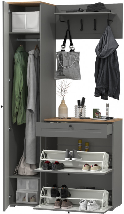 Остин Прихожая 23, цвет серый графит/дуб крафт золотой, ШхГхВ 120х54,3х229,6 см., универсальная сборка