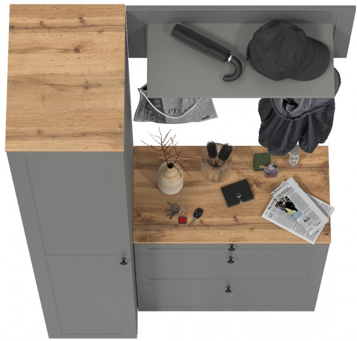 Остин Прихожая 23, цвет серый графит/дуб крафт золотой, ШхГхВ 120х54,3х229,6 см., универсальная сборка