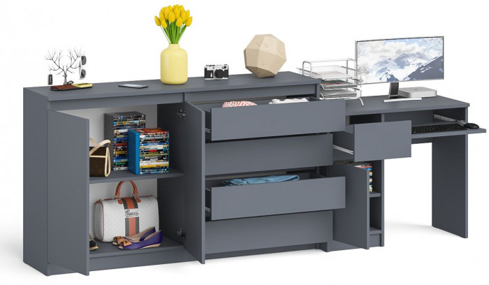 Мори компьютерный стол МС-1 левый + Комод МК1600.1, графит