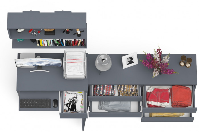 Мори компьютерный стол МС-1 правый + Комод МК1380.6 + Полка 900, графит