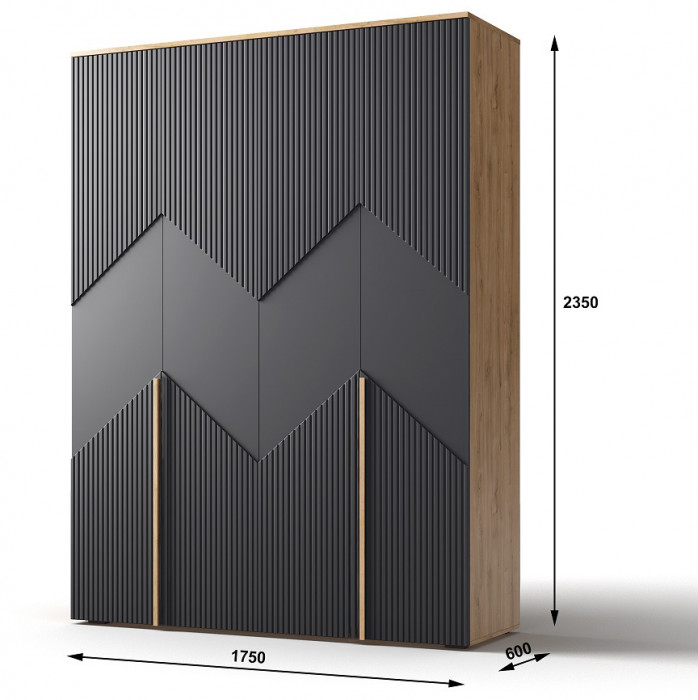 Шкаф 4-х дверный для одежды "Оливия" - Белый текстурный/Ясень белый