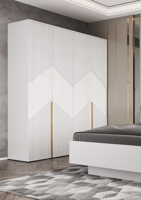 Шкаф 4-х дверный для одежды "Оливия" - Белый текстурный/Ясень белый