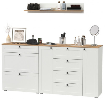 Остин Прихожая 68, цвет белый шагрень/дуб крафт золотой, ШхГхВ 200х41,9х160 см., универсальная сборка