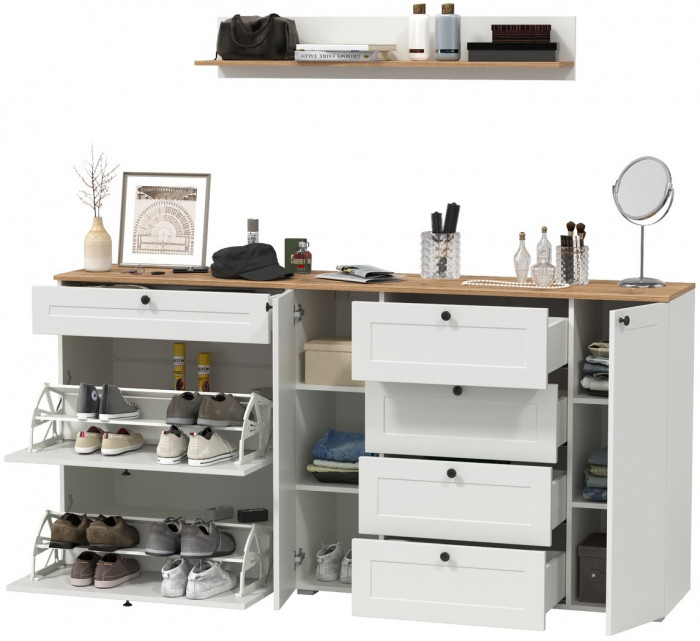 Остин Прихожая 68, цвет белый шагрень/дуб крафт золотой, ШхГхВ 200х41,9х160 см., универсальная сборка