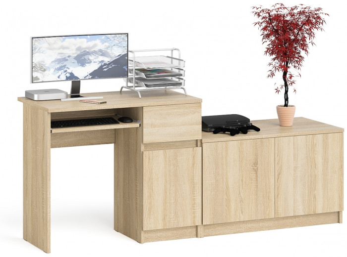 Мори Стол компьютерный МС-1 правый + Тумба МА900.1, цвет дуб сонома, ШхГхВ 180,4х50,4х76,6 см., выдвижной ящик справа, НЕ универсальная сборка