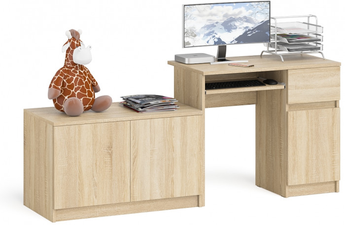 Мори Стол компьютерный МС-1 правый + Тумба МА900.1, цвет дуб сонома, ШхГхВ 180,4х50,4х76,6 см., выдвижной ящик справа, НЕ универсальная сборка
