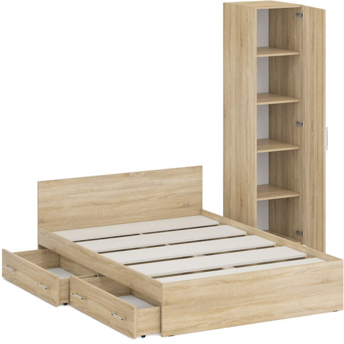 Кровать с ящиками 1400 + Пенал Стандарт, дуб сонома