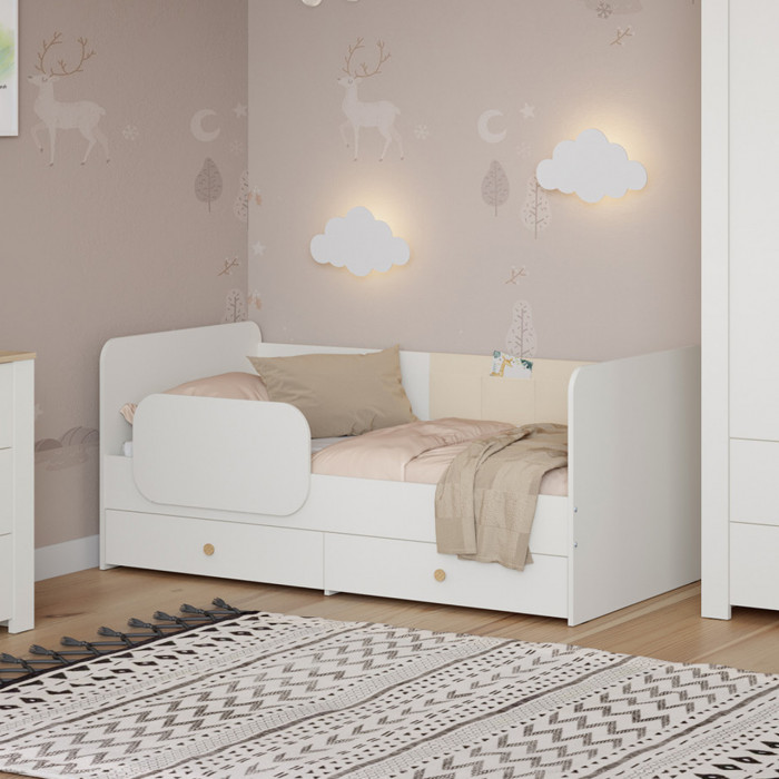 Джастин 11.55 Кровать, цвет белый шагрень, ШхГхВ 163,8х84х70,6 см., сп. м. 800х1600 мм., б/м, осн. есть, макс. нагрузка 80 кг., два выдвижных ящика