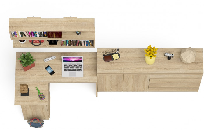 Мори компьютерный стол МС-16 левый + Комод МК1600.1 + Полка 1200, дуб сонома