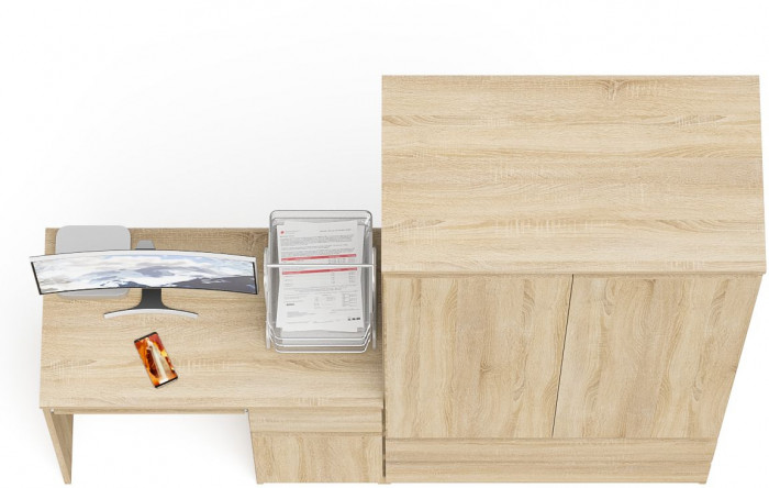 Мори Стол компьютерный МС-1 правый + Шкаф МШ900.1, цвет дуб сонома, ШхГхВ 180,4х50,4х179,6 см., выдвижной ящик справа, НЕ универсальная сборка