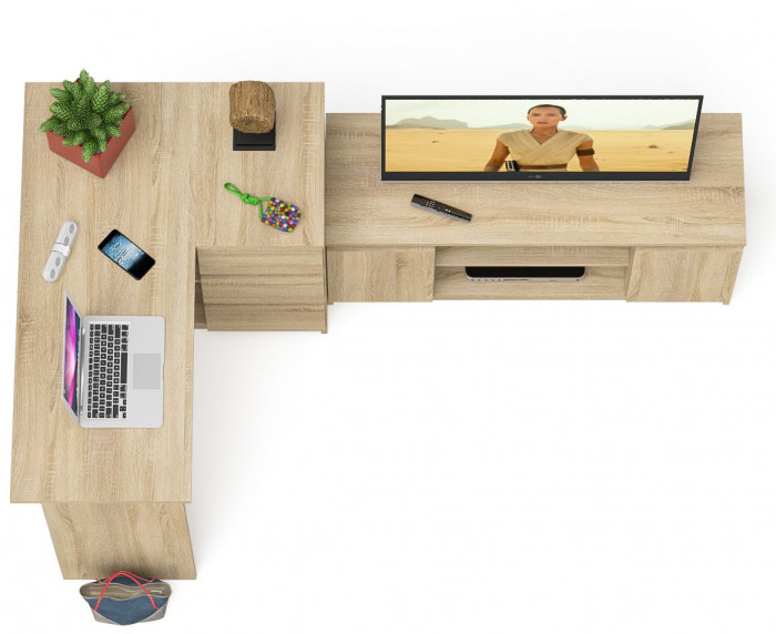 Мори Стол компьютерный МС-16 правый + Тумба МТВ1200.1, цвет дуб сонома, ШхГхВ 244,8х84,9х76,6 см., выдвижные ящики справа, НЕ универсальная сборка