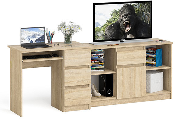 Мори Стол компьютерный МС-6 правый + Тумба МТВ1204.1, цвет дуб сонома, ШхГхВ 210,4х50х76,6 см., выдвижные ящики справа, НЕ универсальная сборка
