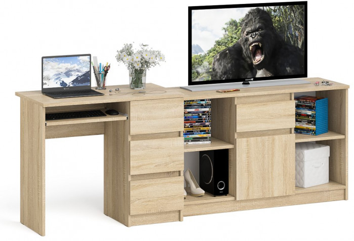Мори Стол компьютерный МС-6 правый + Тумба МТВ1204.1, цвет дуб сонома, ШхГхВ 210,4х50х76,6 см., выдвижные ящики справа, НЕ универсальная сборка