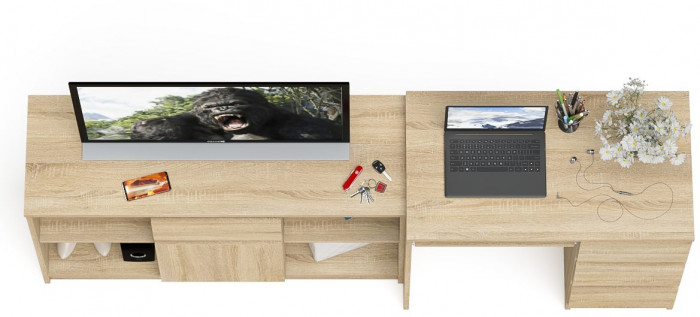 Мори Стол компьютерный МС-6 правый + Тумба МТВ1204.1, цвет дуб сонома, ШхГхВ 210,4х50х76,6 см., выдвижные ящики справа, НЕ универсальная сборка