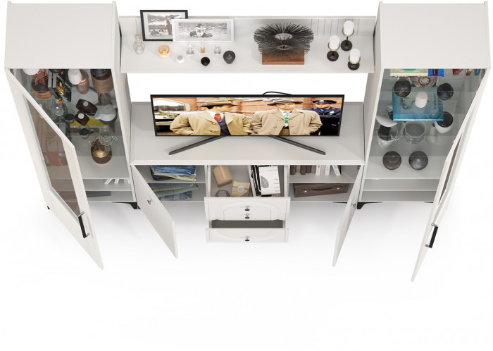 Валенсия Гостиная № 100, ЛДСП белый шагрень/МДФ белый шагрень