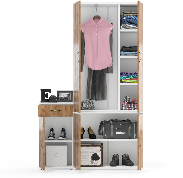 Лидер-8 Шкаф МД 20Б + Тумба МД 3.15, белый шагрень/крафт золото