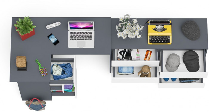 Мори компьютерный стол МС-16 левый + Комод МК1200.6, графит/белый