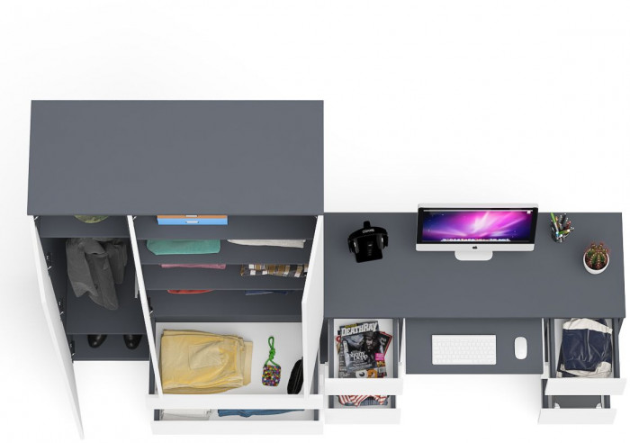 Мори компьютерный стол МС-2 + Шкаф МШ1200.1, графит/белый