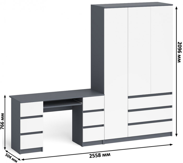 Мори компьютерный стол МС-2 + Шкаф МШ1200.1, графит/белый