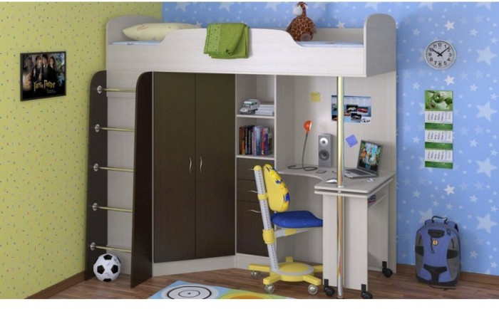 Детская кровать-чердак Теремок-1, Дуб молочный / Венге