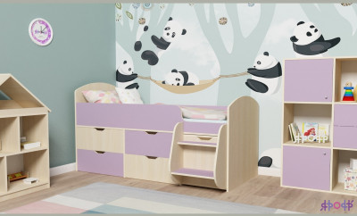 Кровать-чердак Малыш 7 (Дуб молочный/Ирис)