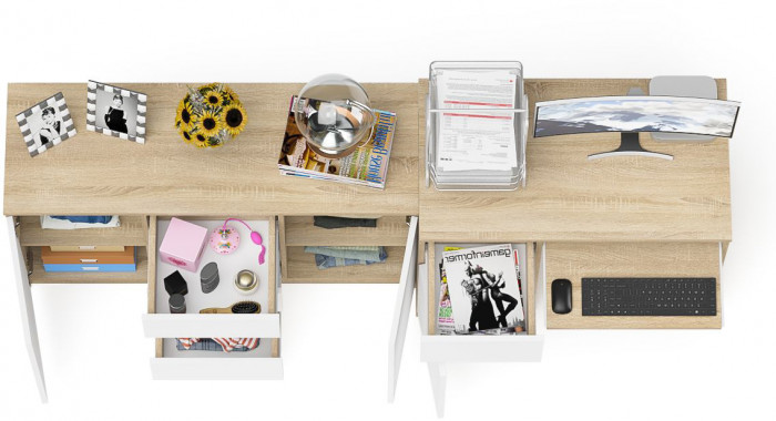 Мори компьютерный стол МС-1 левый + Комод МК1200.3, дуб сонома/белый