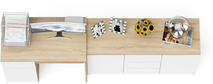 Мори компьютерный стол МС-1 левый + Комод МК1200.3, дуб сонома/белый