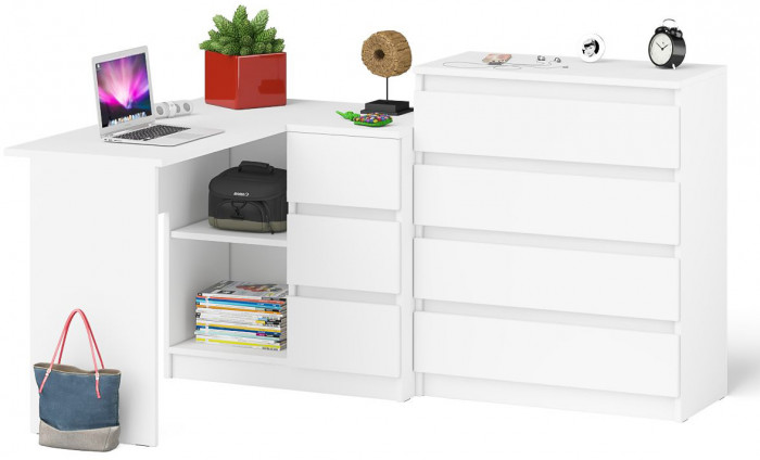 Мори компьютерный стол МС-16 правый + Комод МК800.4, белый