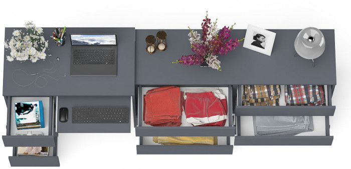 Мори компьютерный стол МС-6 левый + Комод МК1380.6, графит