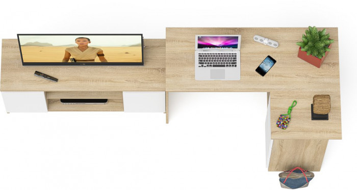 Мори Стол компьютерный МС-16 правый + Тумба МТВ1200.1, цвет дуб сонома/белый, ШхГхВ 244,8х84,9х76,6 см., выдвижные ящики справа, НЕ универс. сборка