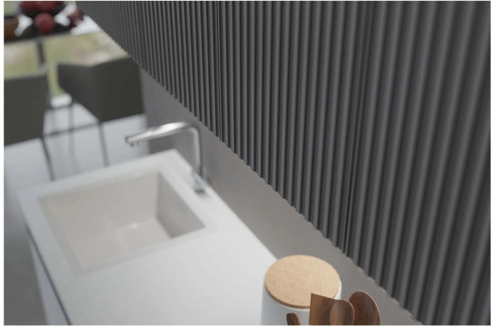 Кухня МДФ Оливия 2000 Белый снег софт / Графит софт/Антарес