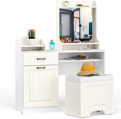 Ливерпуль Стол туалетный 12.46 + Полка 10.118 + Полка 10.117 + Пуф 14.02, ясень ваниль/белый