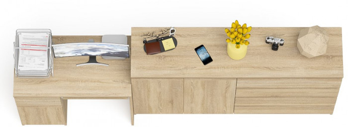 Мори компьютерный стол МС-1 левый + Комод МК1600.1, дуб сонома