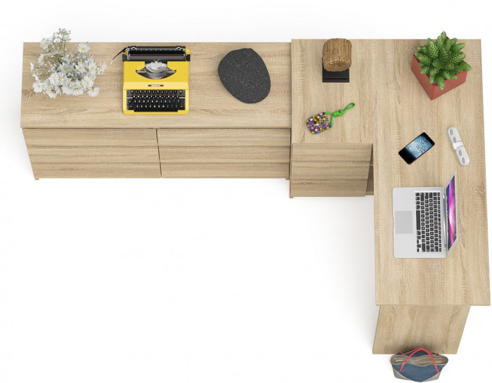 Мори компьютерный стол МС-16 левый + Комод МК1200.6, дуб сонома