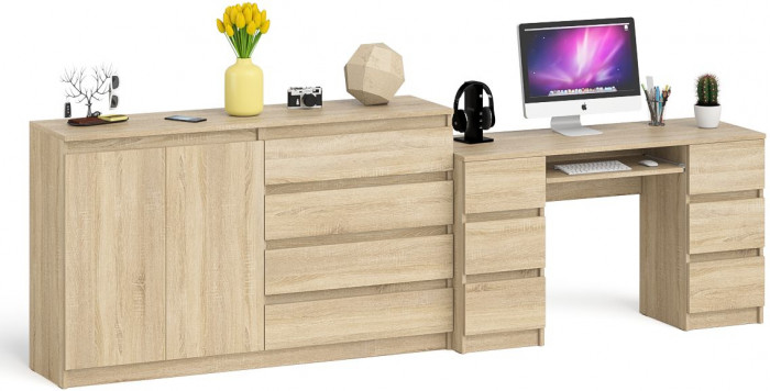 Мори компьютерный стол МС-2 + Комод МК1600.1, дуб сонома
