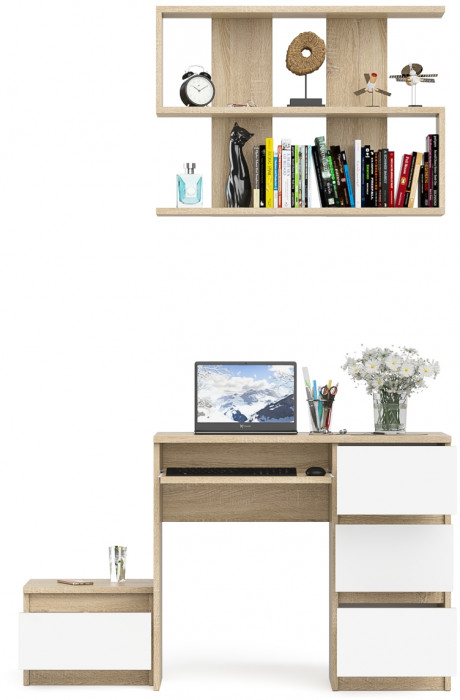 Мори компьютерный стол МС-6 правый + Тумба ТМП400.1 + Полка 900, дуб сонома/белый