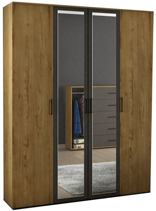 Бруно Шкаф четырехдверный Дуб Вотан / Серый графит