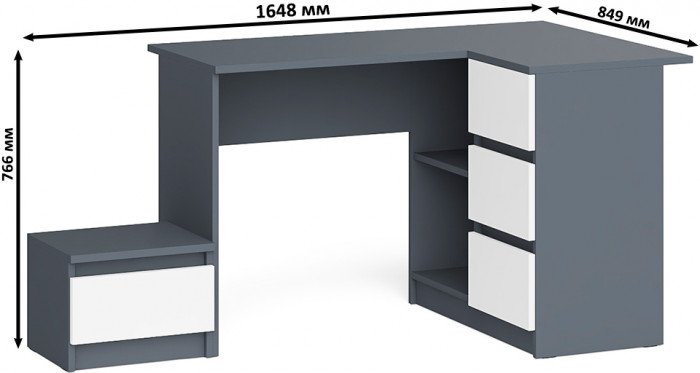 Мори Стол компьютерный МС-16 правый + Тумба ТМП400.1, цвет графит/белый, ШхГхВ 164,8х84,9х76,6 см., выдвижные ящики справа, НЕ универсальная сборка