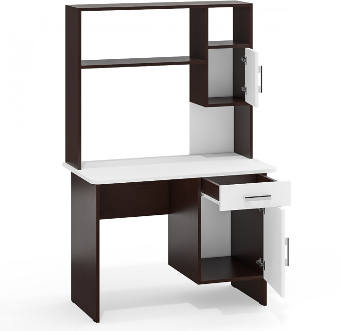Стол письменный с надстройкой С-МД-1-09Н, цвет венге/белый шагрень, ШхГхВ 105х57х162 см., НЕ универсальная сборка
