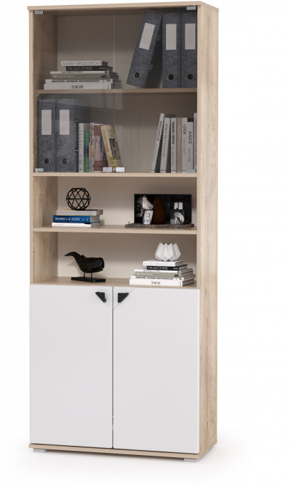 КР100 Бостон № 42, цвет дуб эндгрейн элегантный/фасады МДФ милк рикамо софт, 13.155+12.69+09.132+13.156, ШхГхВ 230,6х57,2х194,4 см., ун. сборка