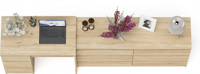 Мори компьютерный стол МС-6 левый + Комод МК1380.6, дуб сонома